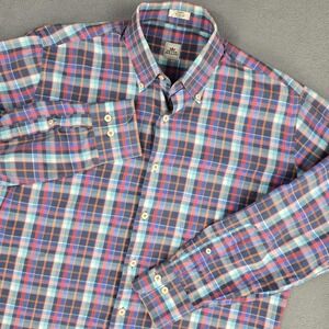 Peter Millar Shirt Mens Medium Blue Plaid Long Sleeve Button Down Cotton Casual